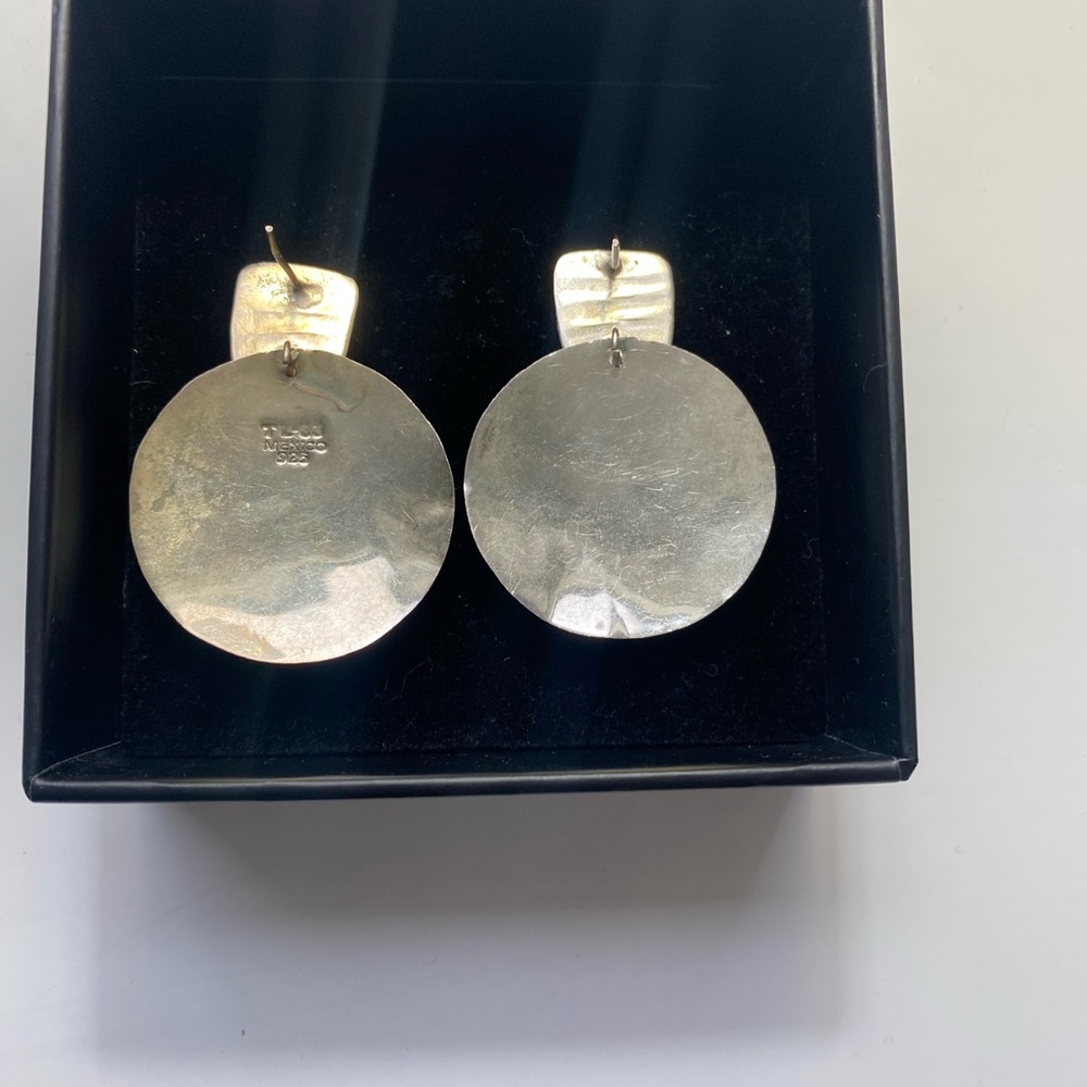 Sterling Silver Statement Circular Drop Earrings,… - image 2